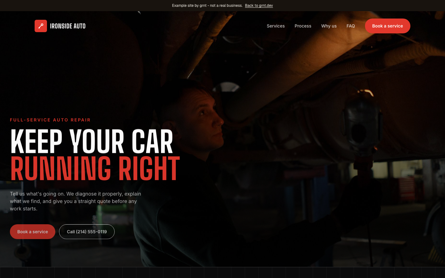 Ironside Auto website, desktop view
