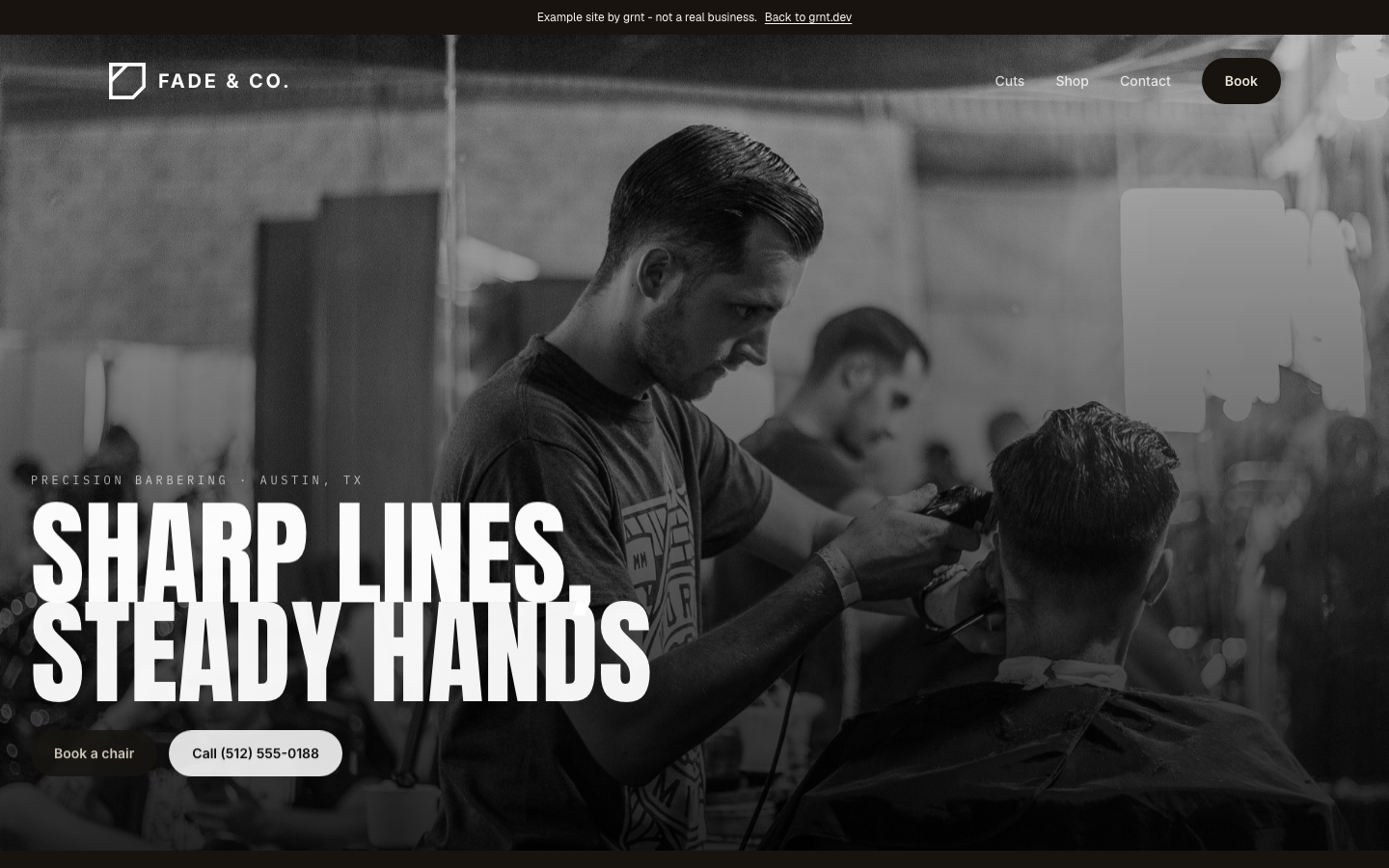 Fade & Co. website, desktop view