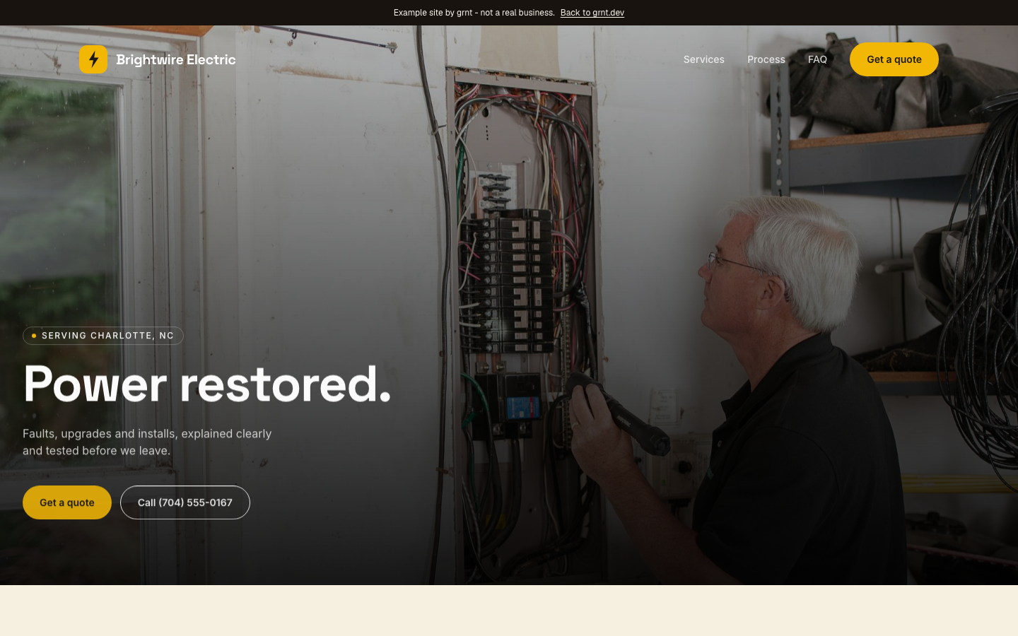 Brightwire Electric website, desktop view