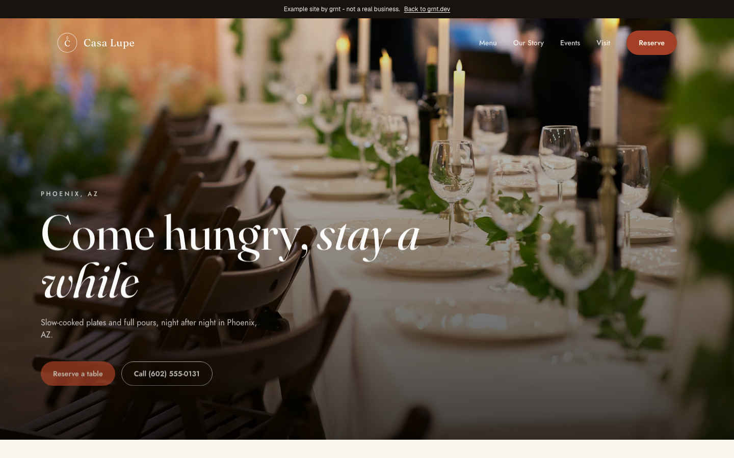 Casa Lupe website, desktop view